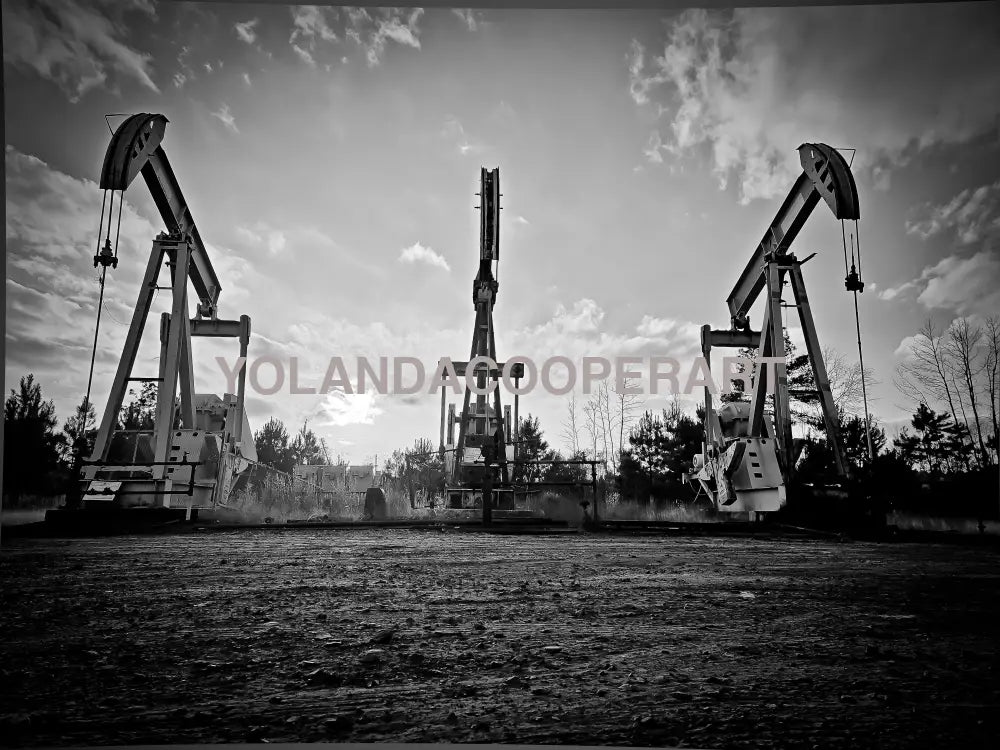 West Texas Oil Pumpjacks | Black & White Fine Art Photography Print by Yolanda Cooper